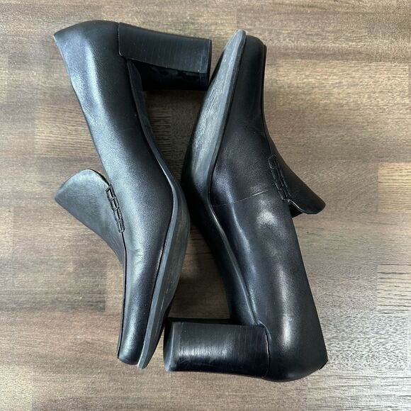 Franco Sarto Leather Nolan Pump 9.5M Black Loafer Heel Slip On Timeless Minimal - Picture 4 of 10